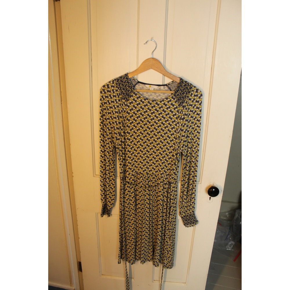 Bodens UK10 US6 Yellow Black Print Long Sleeve Mini Dress